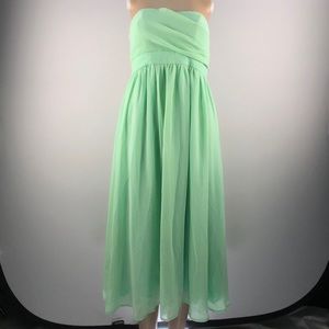 Traffic People long chiffon green strapless dress